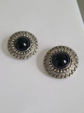 Vintage Simon Chang Designer Chunky Bold Silver Round Circle Clip On Earrings